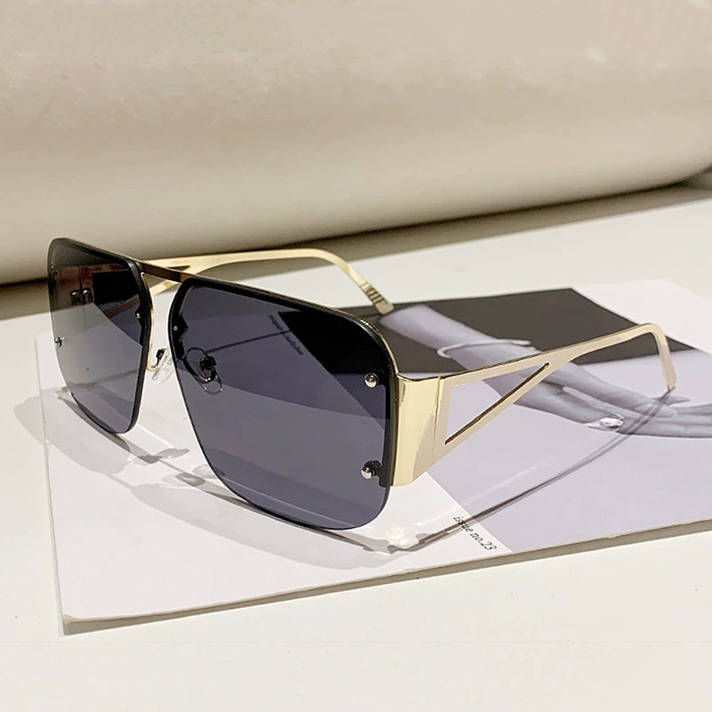 European and American Large Frame Y2K Street Photography Cross-Border Cyberpunk Sunglasses Metal Half Frame Pilot Sunglasses Toad Mirror