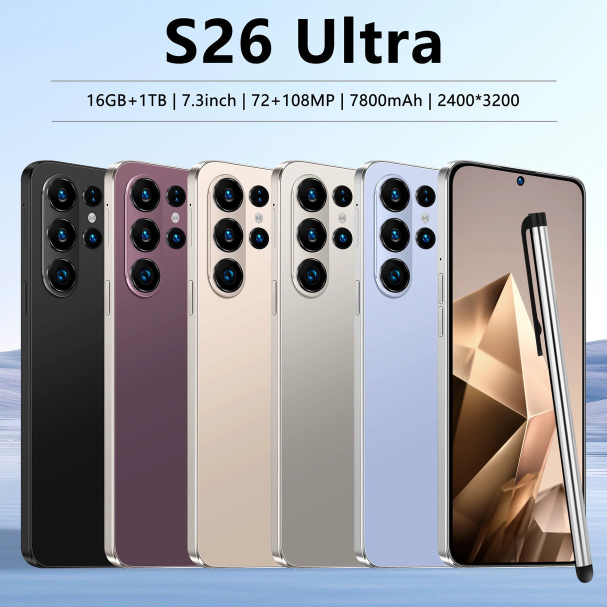 Tk Popular Cross-Border Mobile Phone S26Ultra3+32Gb 7.3inch True 4g Android 15 Smartphone with External Pen