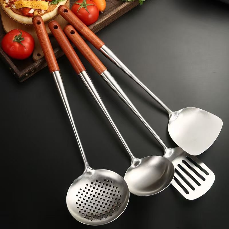 304 Stainless Steel Spatula with Extended Handle, Frying Spatula and Spoon Set, Anti-Scalding Cooking Spoon, Chef's Spoon, Soup Spoon, Kitchen Utensils