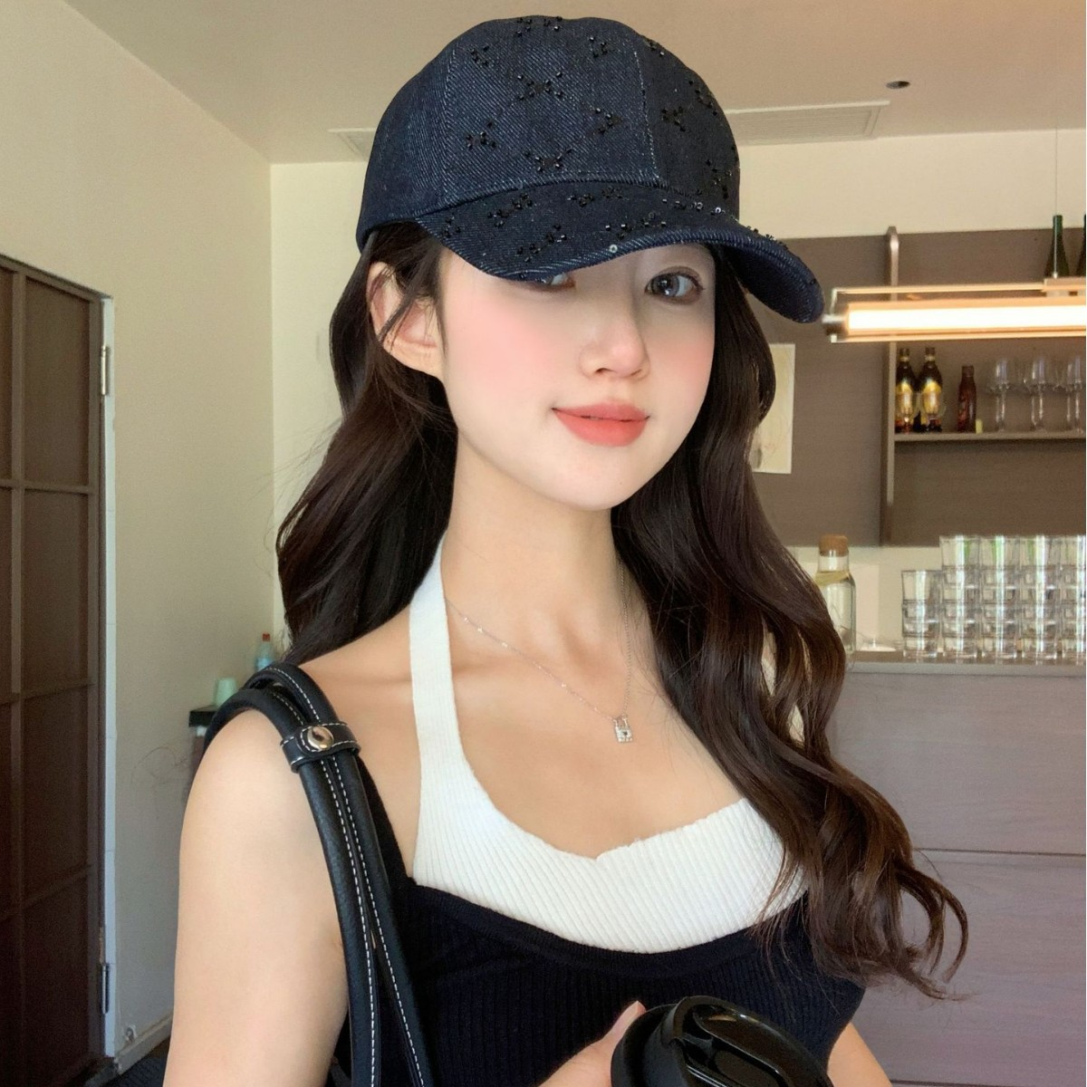 Wholesale High-Quality Plaid Sequin Beaded Denim Fashion Versatile Fisherman Hat Women's High-End Sunshade Counter New