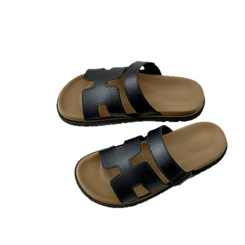 Thick-Soled 2025 Sandals New Summer High-End Internet Celebrity Super Popular Beach Shoes Outer Wear One-Line H-Shaped Sandals for Women