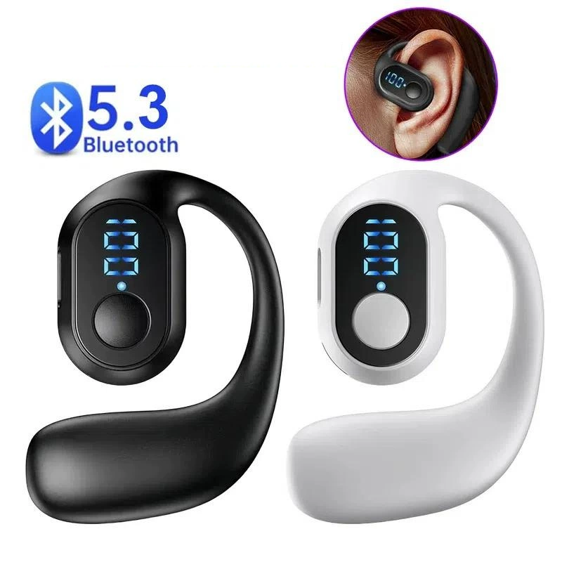 Long endurance ear-hanging OWS Bluetooth headset noise reduction not in-ear digital display power display cross-border earphones