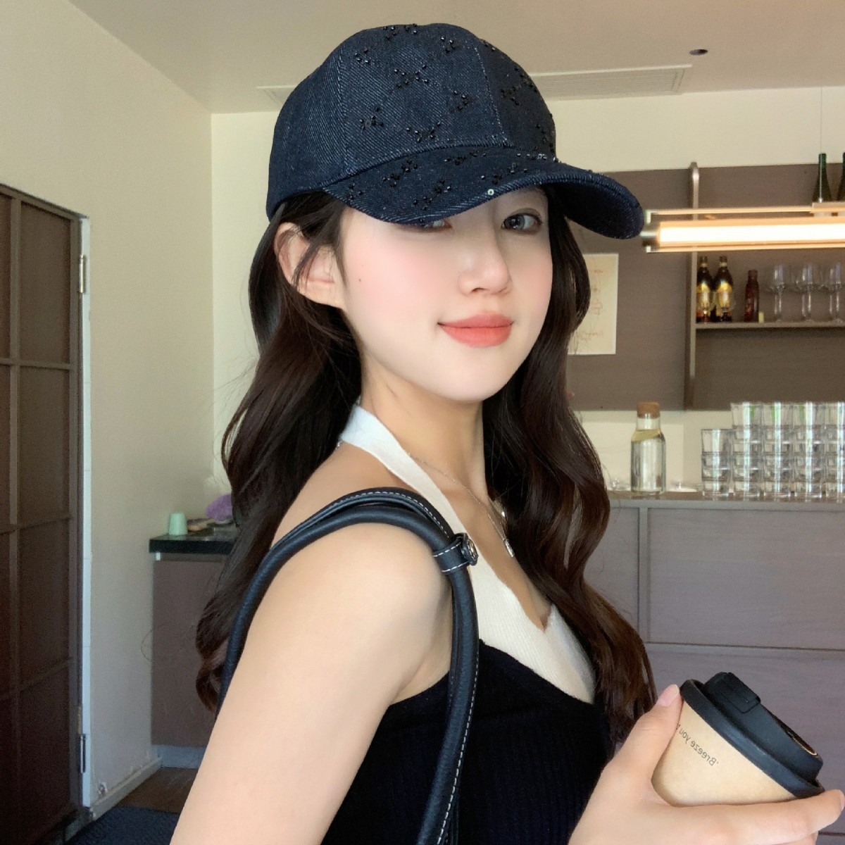 Wholesale High-Quality Plaid Sequin Beaded Denim Fashion Versatile Fisherman Hat Women's High-End Sunshade Counter New
