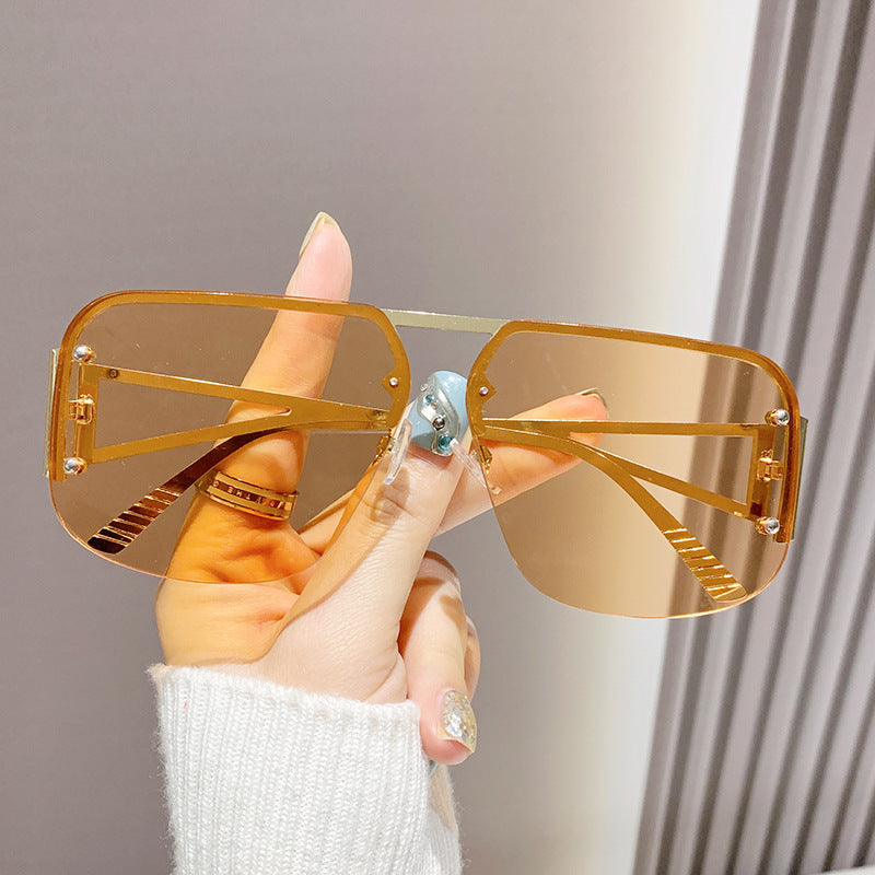 European and American Large Frame Y2K Street Photography Cross-Border Cyberpunk Sunglasses Metal Half Frame Pilot Sunglasses Toad Mirror