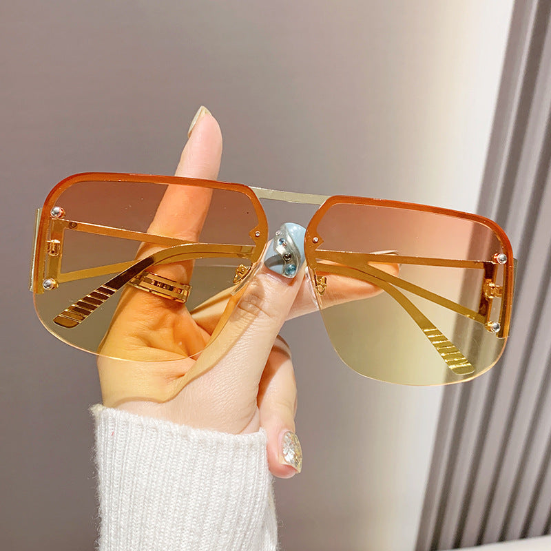 European and American Large Frame Y2K Street Photography Cross-Border Cyberpunk Sunglasses Metal Half Frame Pilot Sunglasses Toad Mirror
