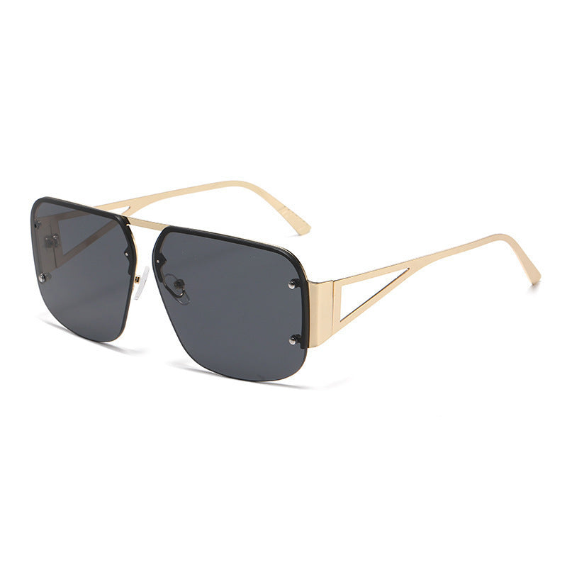 European and American Large Frame Y2K Street Photography Cross-Border Cyberpunk Sunglasses Metal Half Frame Pilot Sunglasses Toad Mirror