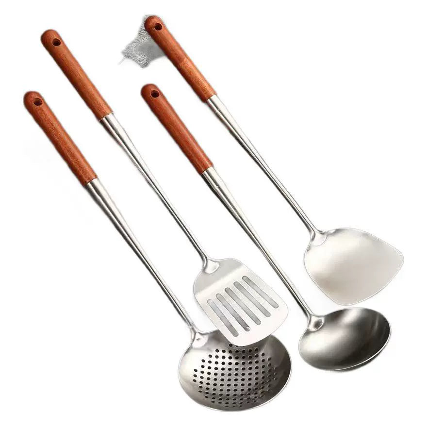 304 Stainless Steel Spatula with Extended Handle, Frying Spatula and Spoon Set, Anti-Scalding Cooking Spoon, Chef's Spoon, Soup Spoon, Kitchen Utensils