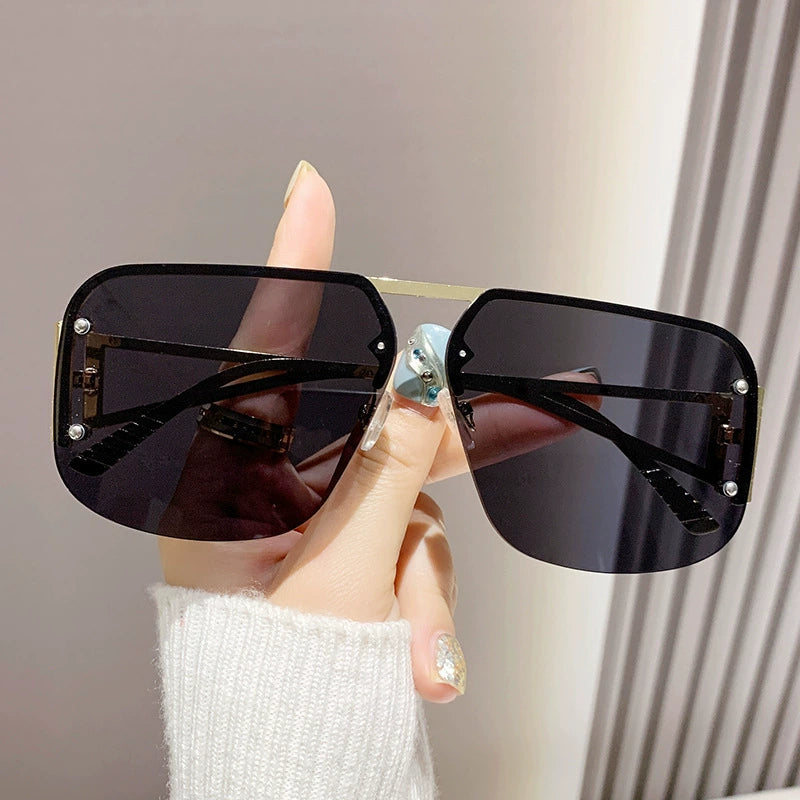 European and American Large Frame Y2K Street Photography Cross-Border Cyberpunk Sunglasses Metal Half Frame Pilot Sunglasses Toad Mirror