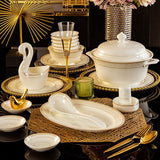 Ceramic Dishes Set Household Wholesale Jingdezhen Bone China Tableware Set Bowl Chopsticks Spoon Plate Combination Full Set Gift