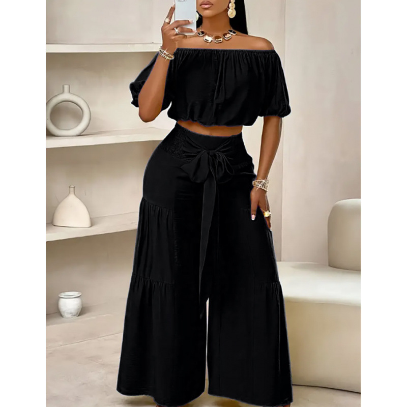 2025 European and American New Women's Wide Leg Pants Commuter High Waist Solid Color Micro-lat Strap Pants Casual suit