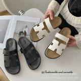 Thick-Soled 2025 Sandals New Summer High-End Internet Celebrity Super Popular Beach Shoes Outer Wear One-Line H-Shaped Sandals for Women
