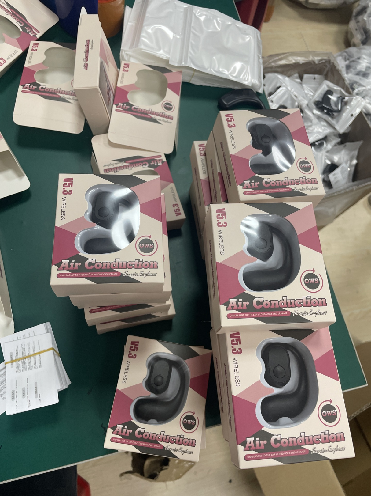 Long endurance ear-hanging OWS Bluetooth headset noise reduction not in-ear digital display power display cross-border earphones