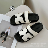 Thick-Soled 2025 Sandals New Summer High-End Internet Celebrity Super Popular Beach Shoes Outer Wear One-Line H-Shaped Sandals for Women