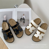 Thick-Soled 2025 Sandals New Summer High-End Internet Celebrity Super Popular Beach Shoes Outer Wear One-Line H-Shaped Sandals for Women