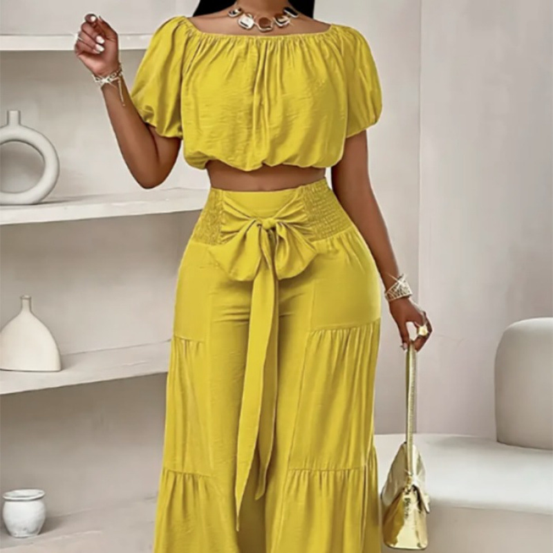 2025 European and American New Women's Wide Leg Pants Commuter High Waist Solid Color Micro-lat Strap Pants Casual suit