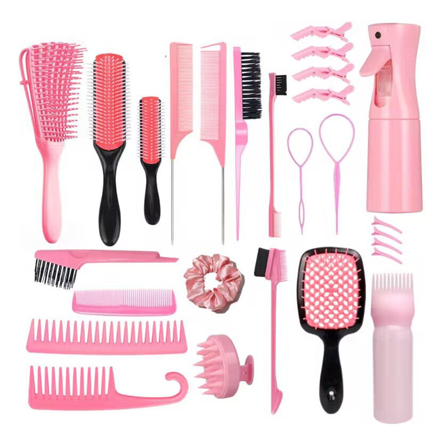 Manufacturer 27-Piece Hairdressing Comb Set Combination Continuous Spray Bottle Cleaning Massage Shampoo Brush Portable Styling Comb